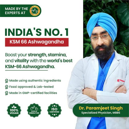 Vlado's Himalayan Organics KSM - 66 Ashwagandha 1000Mg I KSM-66 I Boost Energy, Strength, Stamina | Helps Anxiety & Stress Relief For Men & Women (60 Capsules)