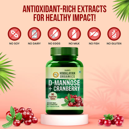 Vlado's Himalayan Organics D-MANNOSE + CRANBERRY Antioxidant Rich Supplement - 90 Tablets