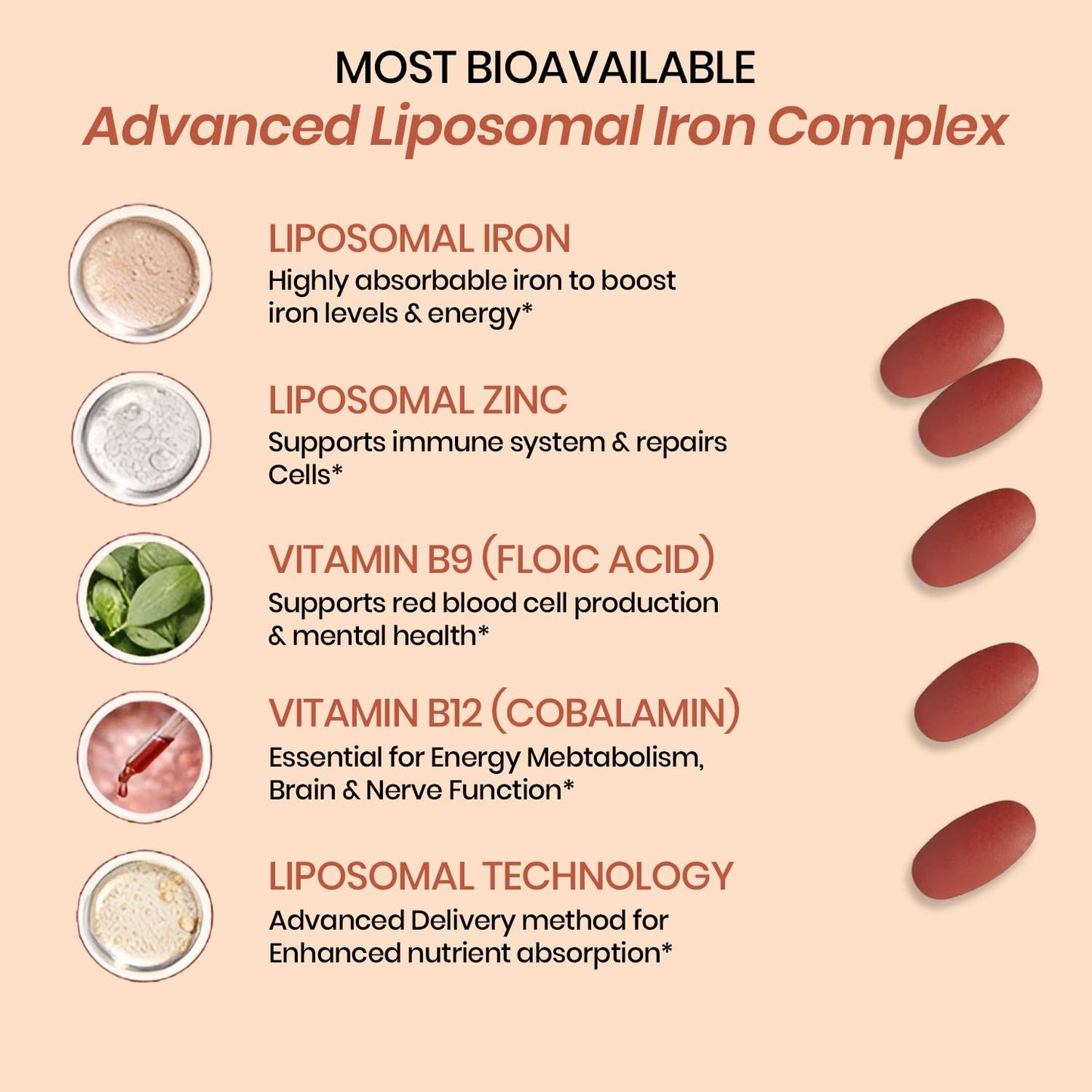 Vlado’s Himalayan Organics Liposomal Iron with Vitamin C, Vitamin B12, Zinc & Folic Acid – 100 Veg Tablets