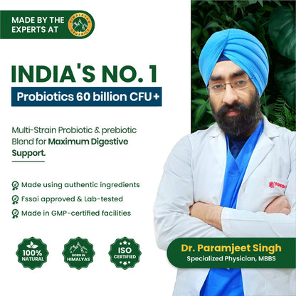 Vlado’s Himalayan Organics Probiotics Supplement 60 Billion CFU with 170mg Prebiotics & 24 Strains | Plant-Based Formula | 60 Veg Capsules