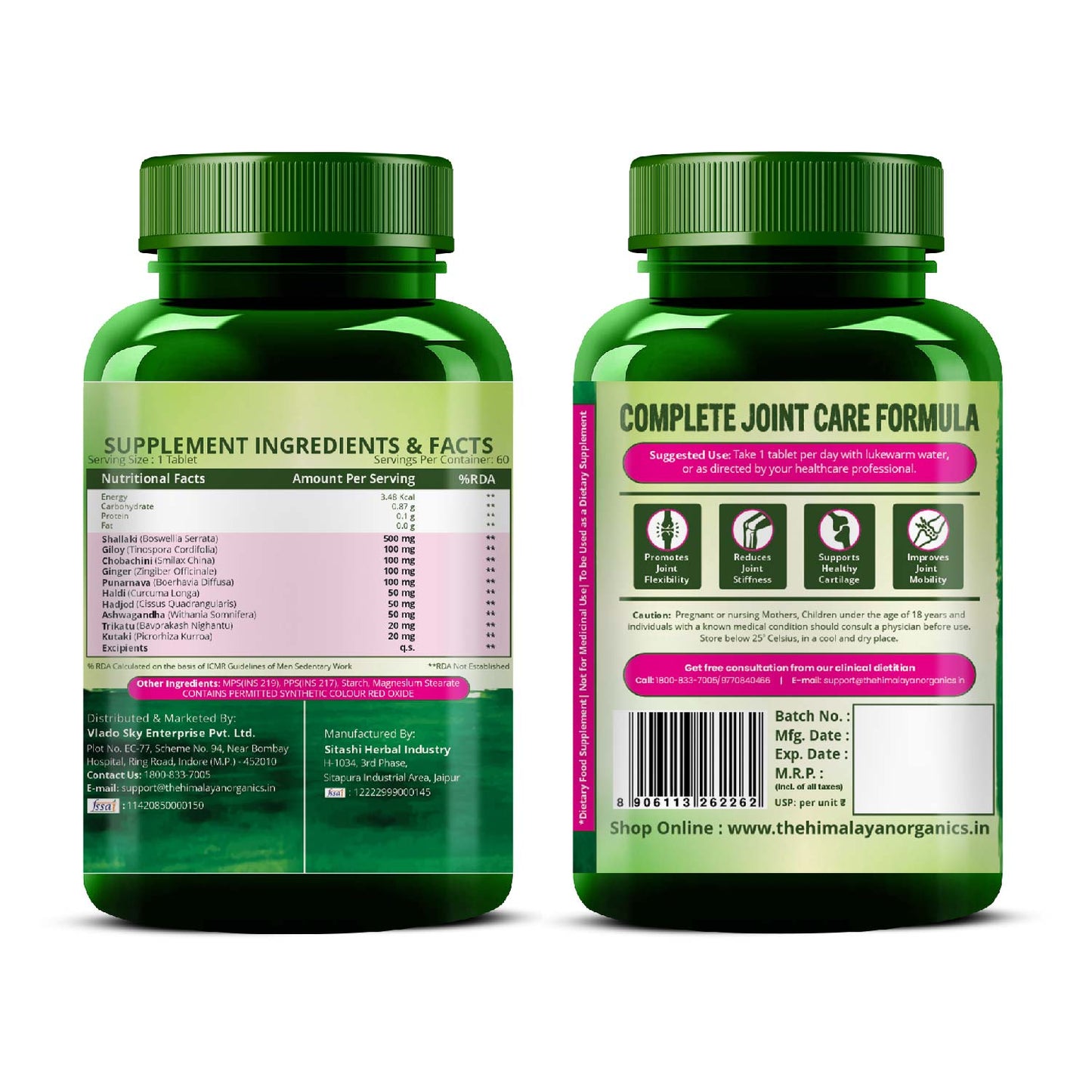 Vlado's Himalayan Organics Plant-Based Joint Support with Boswellia Serrata, Turmeric, Amla, Moringa & 10 Ayurvedic Herbs – 60 Veg Tablets