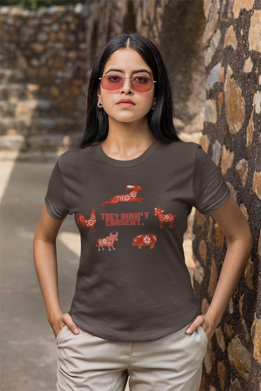 They didn't consent (red art) (women-vd-t-shirt)