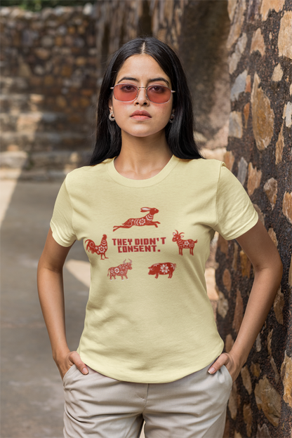 They didn't consent (red art) (women-vd-t-shirt)