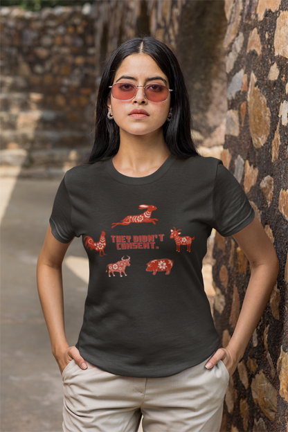 They didn't consent (red art) (women-vd-t-shirt)