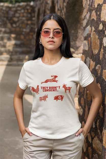 They didn't consent (red art) (women-vd-t-shirt)