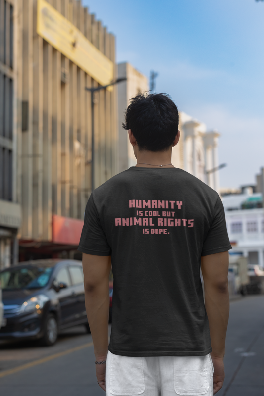 Humanity is cool but animal rights is dope (duck) (male/unisex-vd-t-shirt)