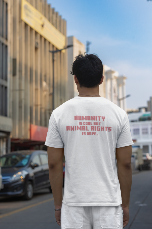 Humanity is cool but animal rights is dope (duck) (male/unisex-vd-t-shirt)