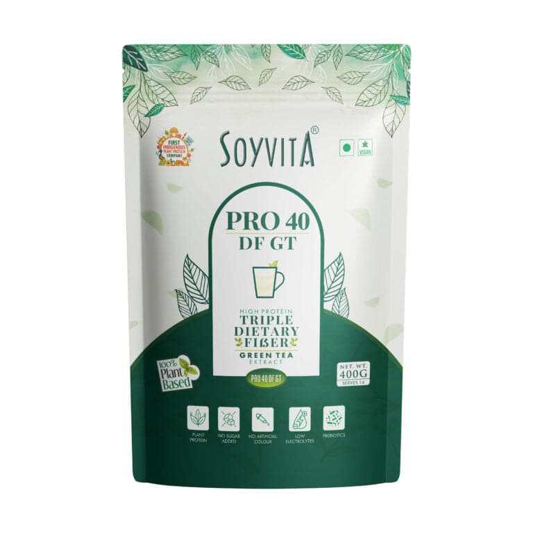 Soyvita Pro 40 DF Protein with Triple Prebiotic Fiber Combination | No Sugar | Green Tea Extract(400g)