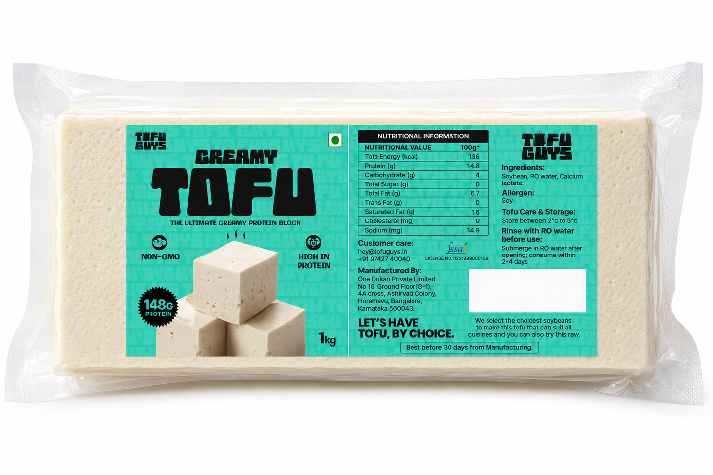 Tofu Guys Creamy Tofu 1kg- Bangalore Only