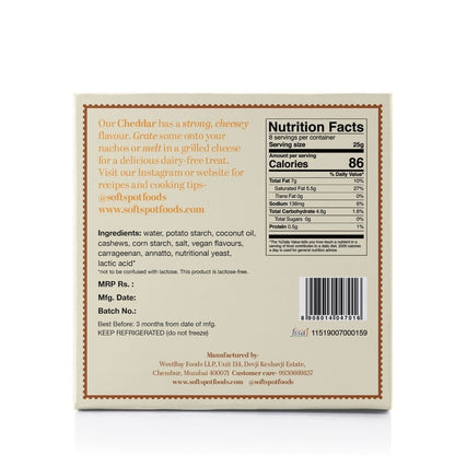 Soft Spot Foods - Plant Based Cheddar Block, 200g (Bangalore Only)