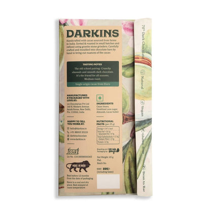 Darkins Dark Chocolate 70% Dark With Blueberry & 70% Dark With Almonds (65g x 2)