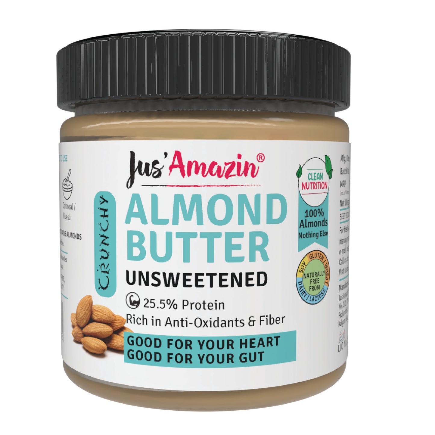 Jus Amazin CRUNCHY Almond Butter - Unsweetened (200g)
