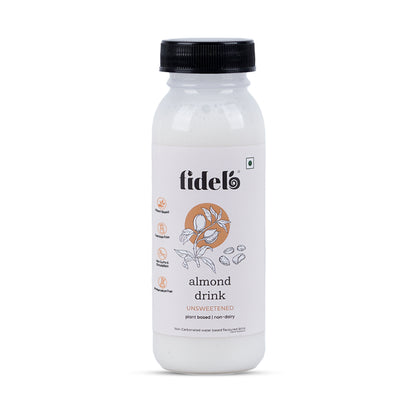 Fidelo Almond Drink 200 ml (Pack of four) (Unsweetened) (Free from Gums & Emulsifiers)