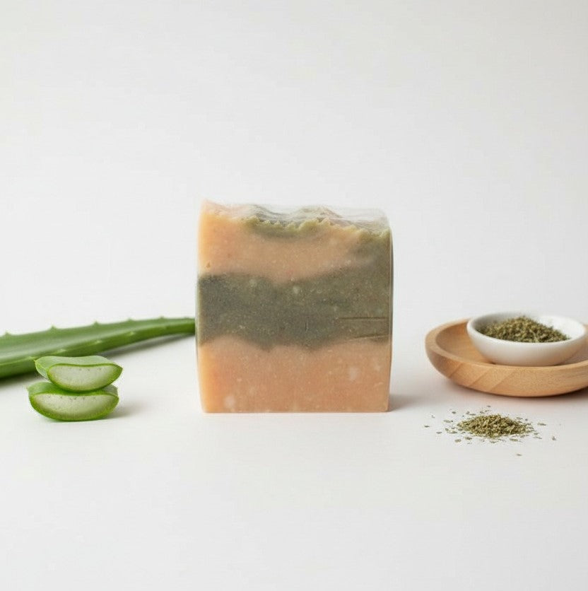 Natural Aloe  vera and Shea butter soap with Nettle leaves | Scented with essential oils | Moisturizing , Handmade 120gm