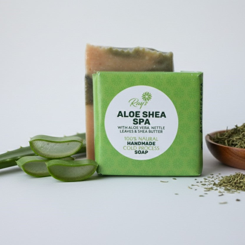 Natural Aloe  vera and Shea butter soap with Nettle leaves | Scented with essential oils | Moisturizing , Handmade 120gm