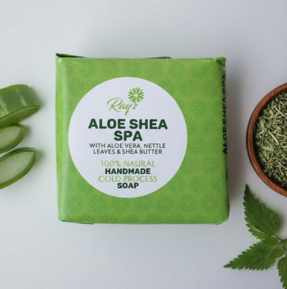 Natural Aloe  vera and Shea butter soap with Nettle leaves | Scented with essential oils | Moisturizing , Handmade 120gm