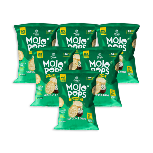 Origin Nutrition Mojo Pops Protein Chips Sour Cream & Onion Flavour 30g(Pack of 6) (With 10g Protein/)Pack, Compression - popped))