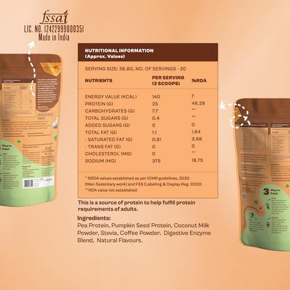 Origin Nutrition 100% Natural Plant Protein Powder Coffee Caramel Flavour with 25g Protein Per Serving , 737g
