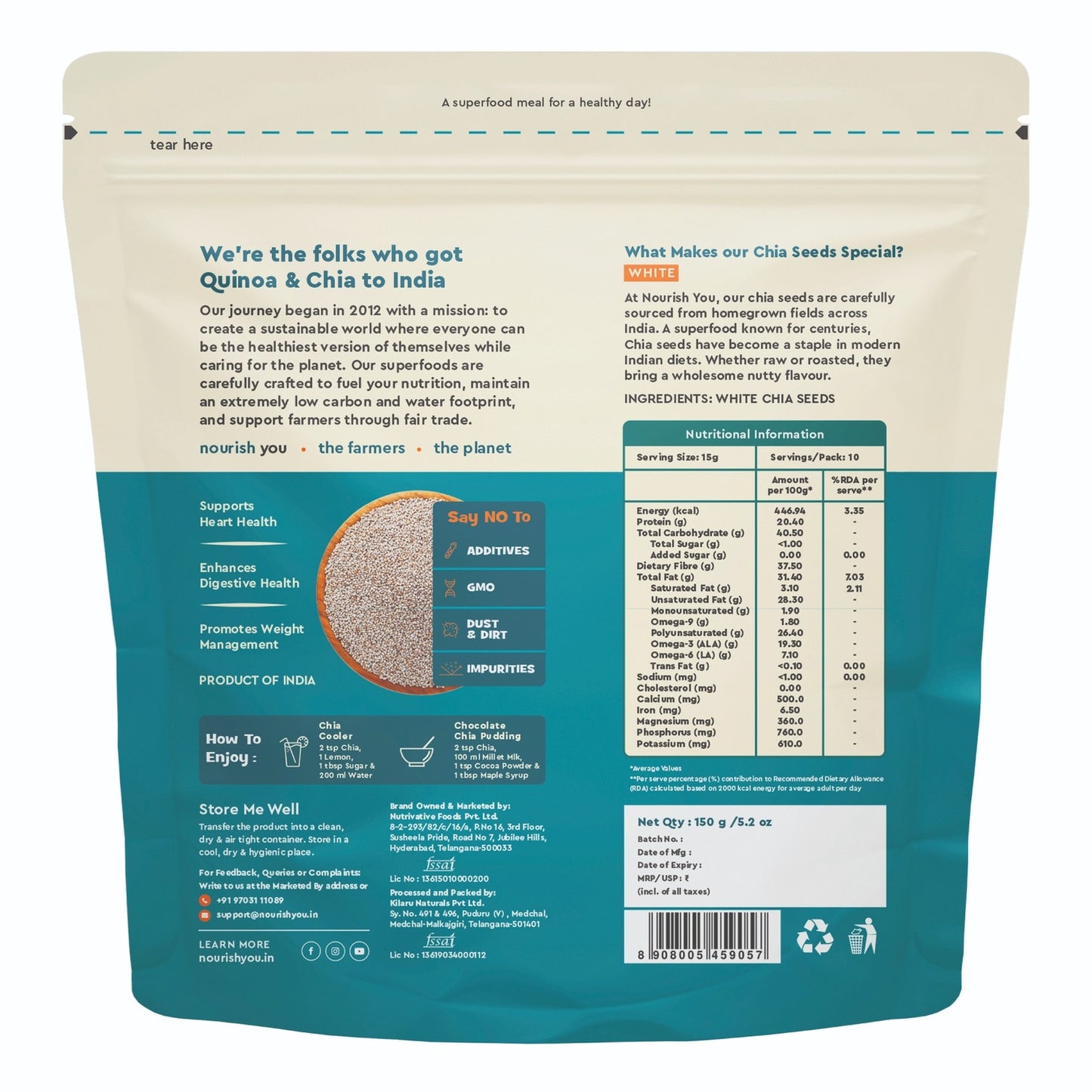 NOURISH YOU Raw Authentic White Chia Seeds (150g)
