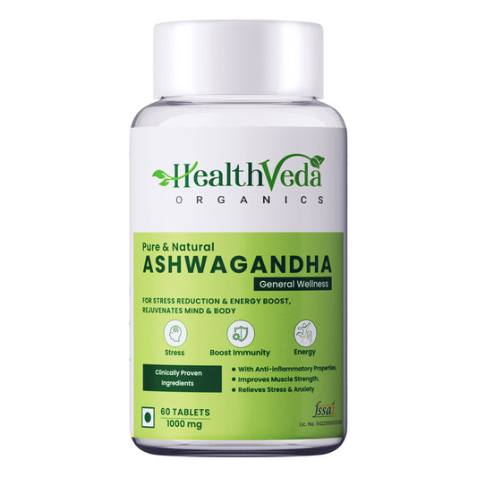 Health Veda Organics Ashwagandha 1000mg | 60 Veg Tablets | Boost Immunity, Rejuvenates Mind & Body