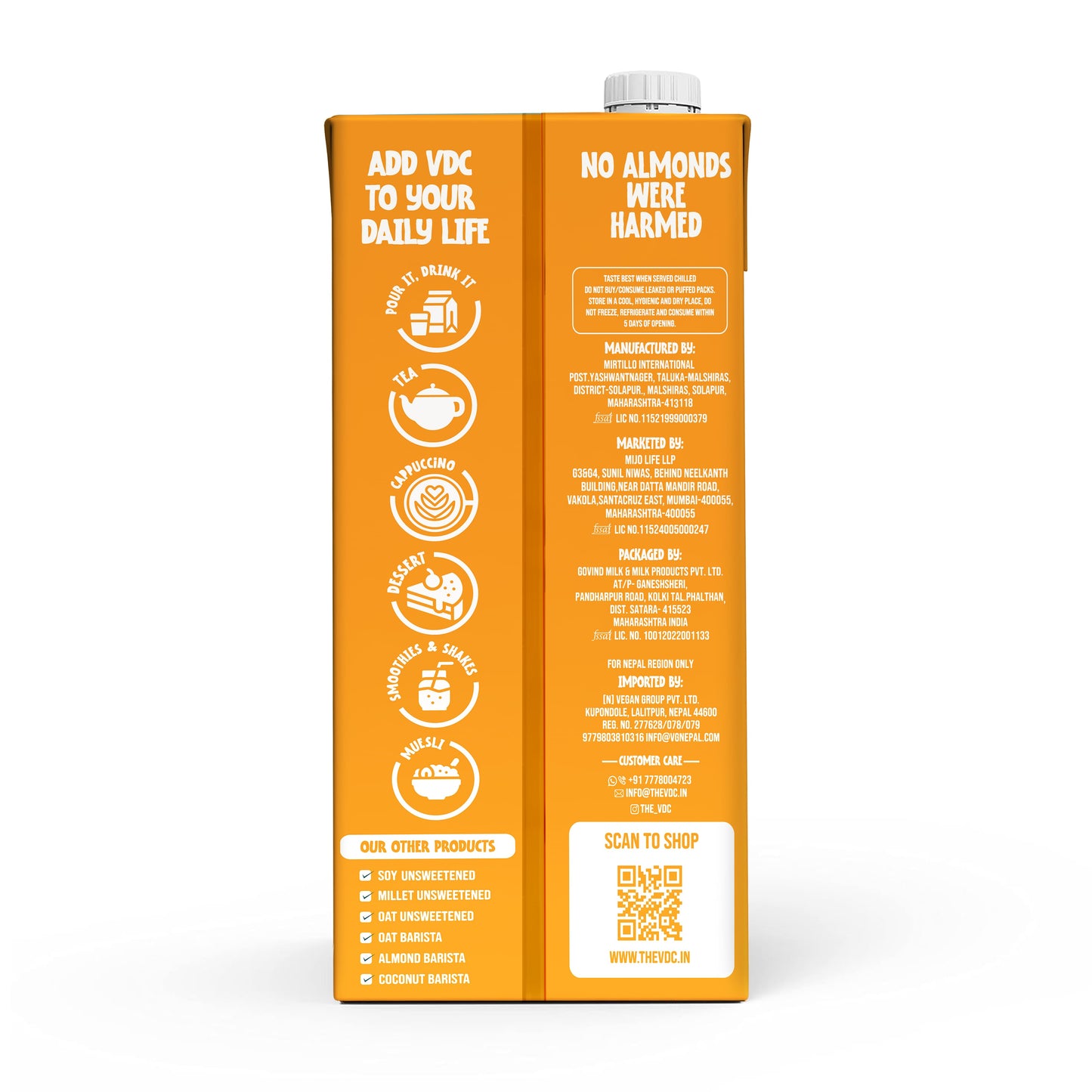 Vegan Drink Company Almond Milk Unsweetened 1 litre