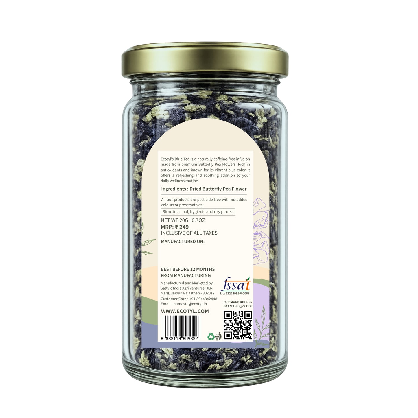 Ecotyl Blue Tea | Dried Butterfly Pea Flowers | Herbal Tea | 20g