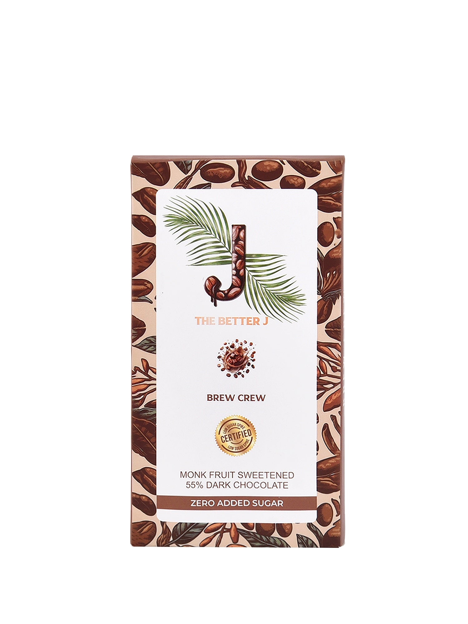 Brew Crew coffee-flavored vegan dark chocolate bar with bold espresso notes and low sugar spike by The Better J