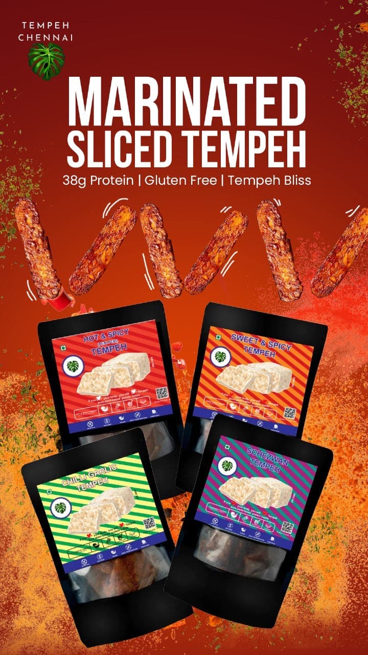 TempehChennai | Tempeh Pack of 4 Marinated Tempeh| The Heat and Eat 200g