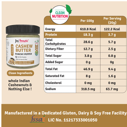 Jus Amazin Creamy Cashew Butter – Punchy Pepper (200g)