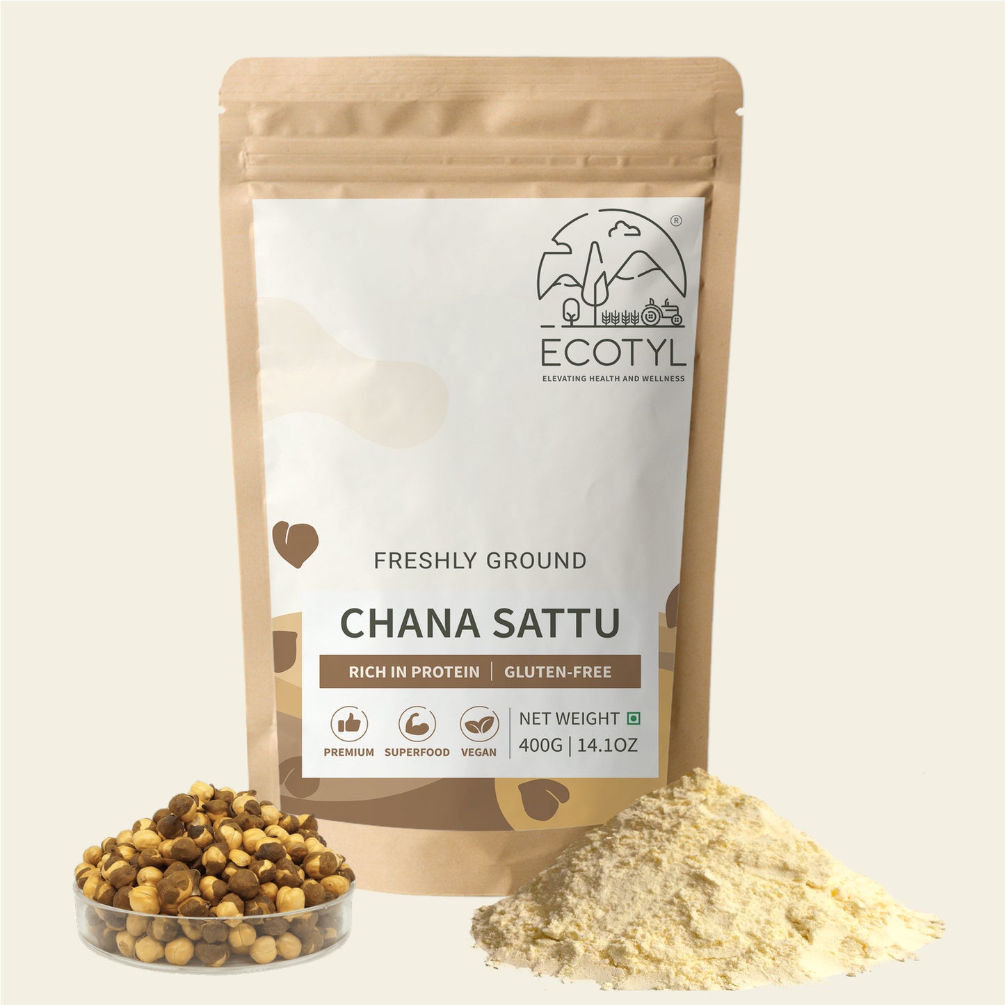 Ecotyl Sattu Atta | Roasted Gram Flour | Plant Based Protein | 400g