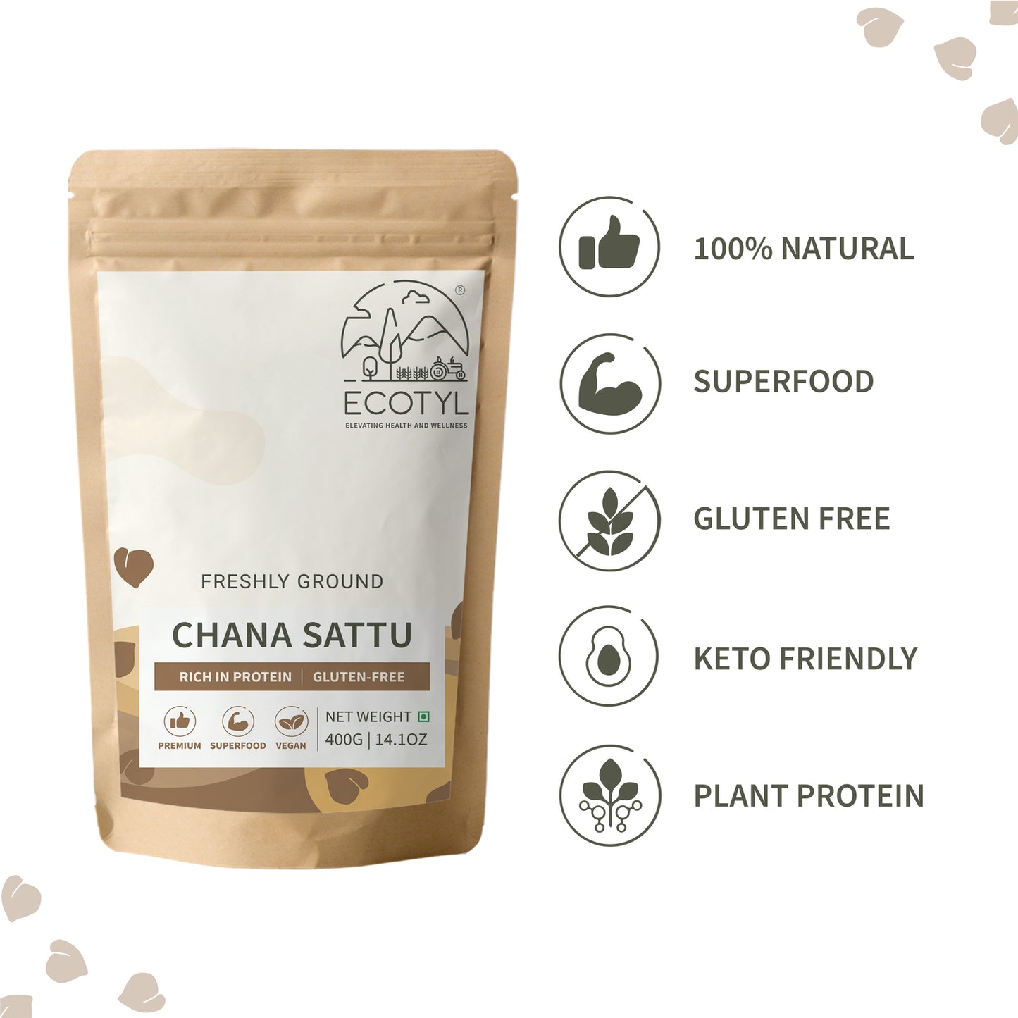 Ecotyl Sattu Atta | Roasted Gram Flour | Plant Based Protein | 400g