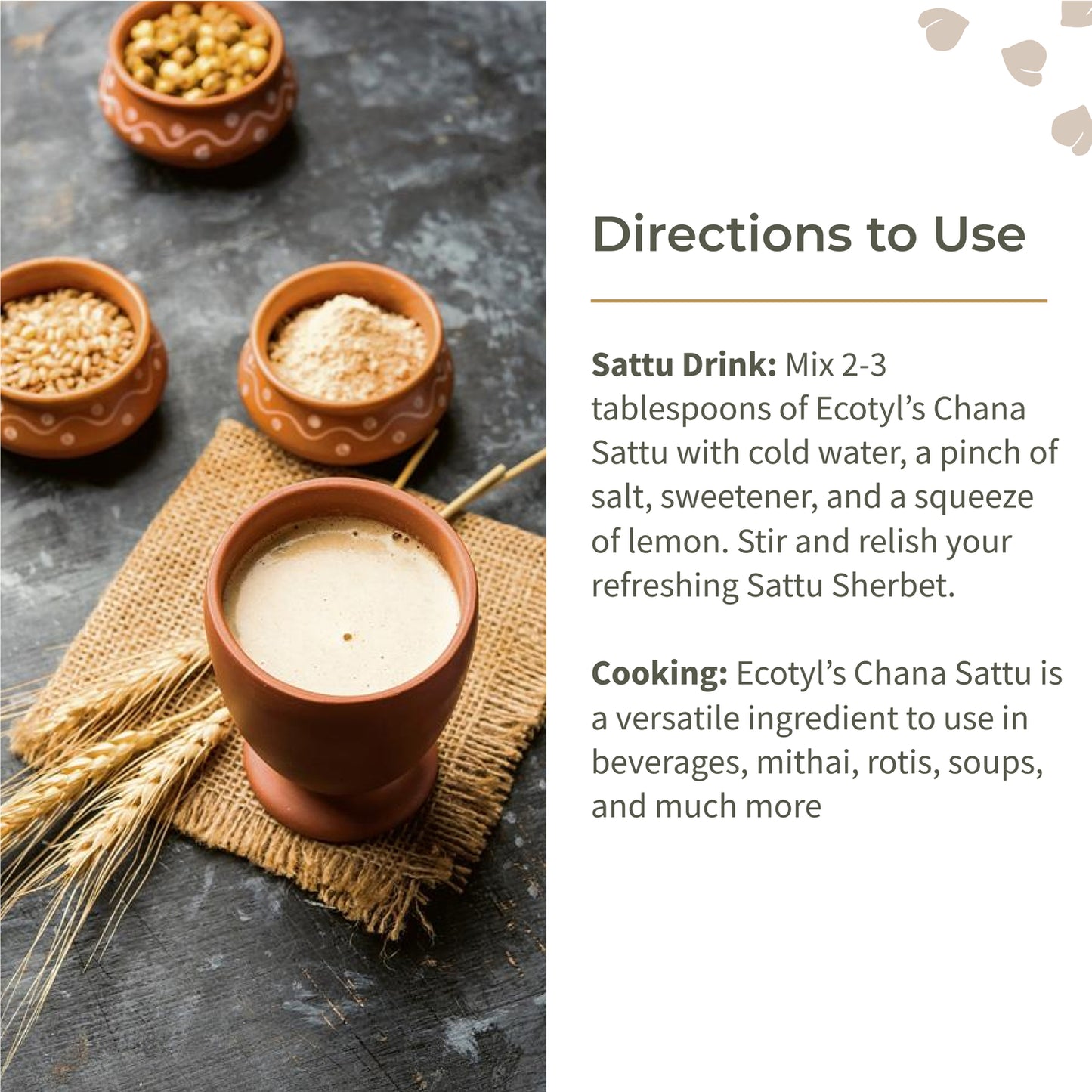 Ecotyl Sattu Atta | Roasted Gram Flour | Plant Based Protein | 400g