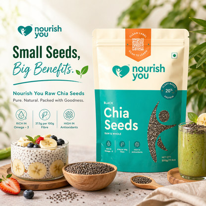Nourish You Raw & Whole Chia Seeds 500g | Goodness of 37.5g Dietary Fibre & 20.4g Protein per 100g | Dirt & Stone free | Gluten Free | Source of Calcium, & Antioxidant , Omega 3 & Zinc | Premium superfoods | Pack of 1 | Supports Weight Management |