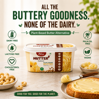 1Ness Nutter Plant Based Salted Butter Alternative | Dairy Free Butter Spread for Toast, Paratha, Cooking & Baking | Lactose Free, Cholesterol Free & Palm Oil Free (200g)