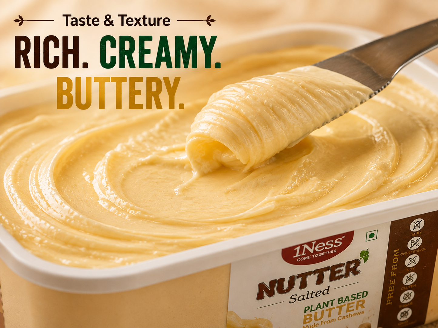 1Ness Nutter Plant Based Salted Butter Alternative | Dairy Free Butter Spread for Toast, Paratha, Cooking & Baking | Lactose Free, Cholesterol Free & Palm Oil Free (200g)