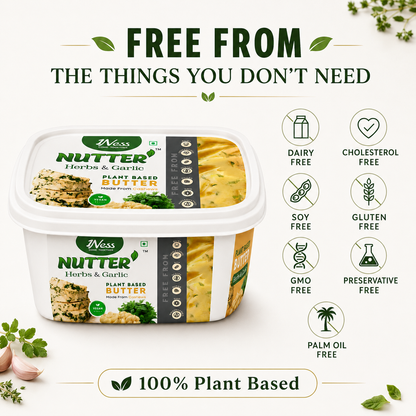 1Ness Herbs Nutter Plant Based Herbs & Garlic Butter Alternative | Dairy Free Butter Spread for Toast, Garlic Breads, Pastas & Baking | Lactose Free, Cholesterol Free & Palm Oil Free (200g)