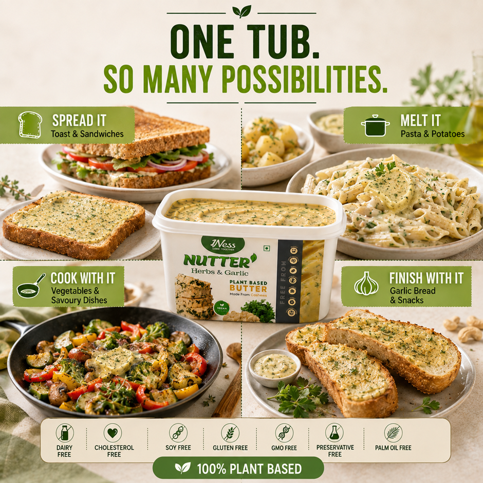 1Ness Herbs Nutter Plant Based Herbs & Garlic Butter Alternative | Dairy Free Butter Spread for Toast, Garlic Breads, Pastas & Baking | Lactose Free, Cholesterol Free & Palm Oil Free (200g)