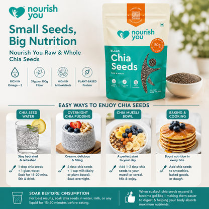 Nourish You Raw & Whole Black Chia Seeds 250g | Dirt & Stone free | Gluten Free | Source of Calcium, Protein , Dietary Fibre & Antioxidant | Rich with Omega 3 & Zinc | Premium superfoods | Pack of 1 | Supports Weight Management