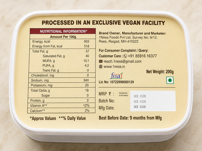1Ness Nutter Plant Based Salted Butter Alternative | Dairy Free Butter Spread for Toast, Paratha, Cooking & Baking | Lactose Free, Cholesterol Free & Palm Oil Free (200g)