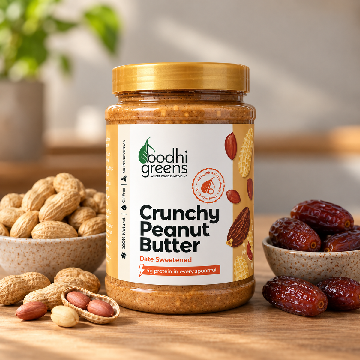 Bodhi Greens Crunchy Peanut Butter | Date Sweetened | 1kg