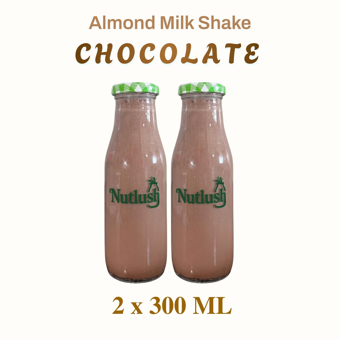 Nutlush Chocolate Milkshake Sugar Free | Regular (Made with Fresh Almond Milk), Pack of 2 × 300ml