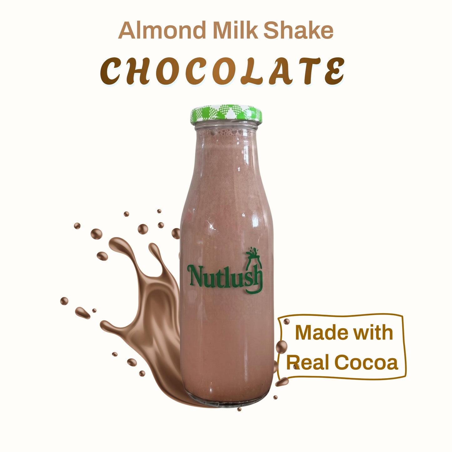 Nutlush Chocolate Milkshake Sugar Free | Regular (Made with Fresh Almond Milk), Pack of 2 × 300ml