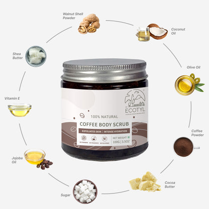 Ecotyl Natural Coffee Body Scrub | For Gentle Exfoliation | No Silicones & Mineral Oil | 100g