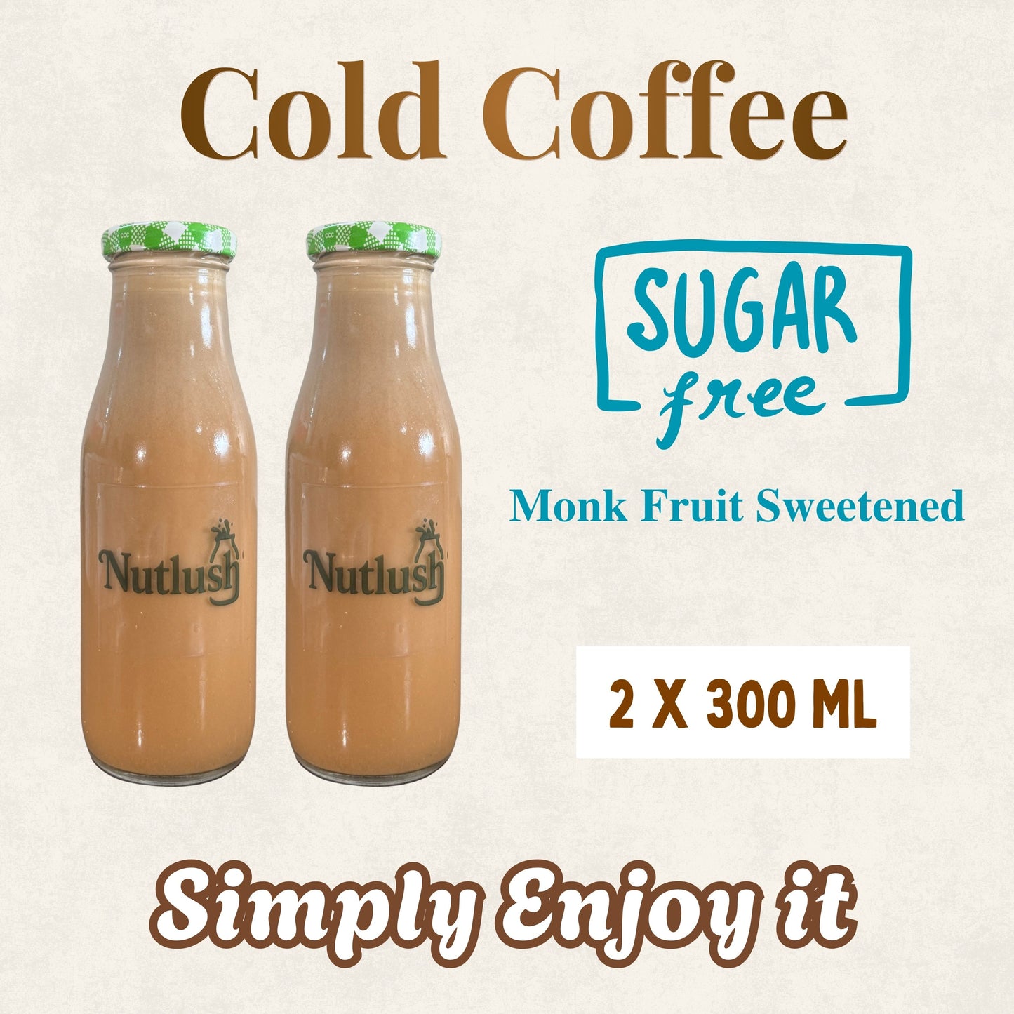 NUTLUSH Cold Coffee Sugar Free | Regular, Pack of 2 x 300 ML | Delhi Only