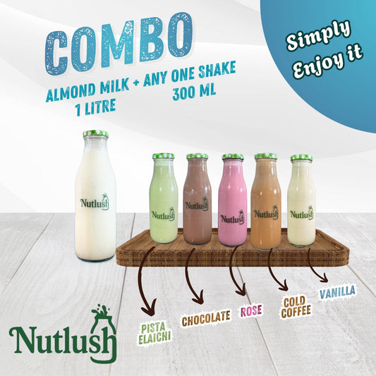NUTLUSH Combo Almond Milk 1 L + Shake 300 ML | Delhi Only