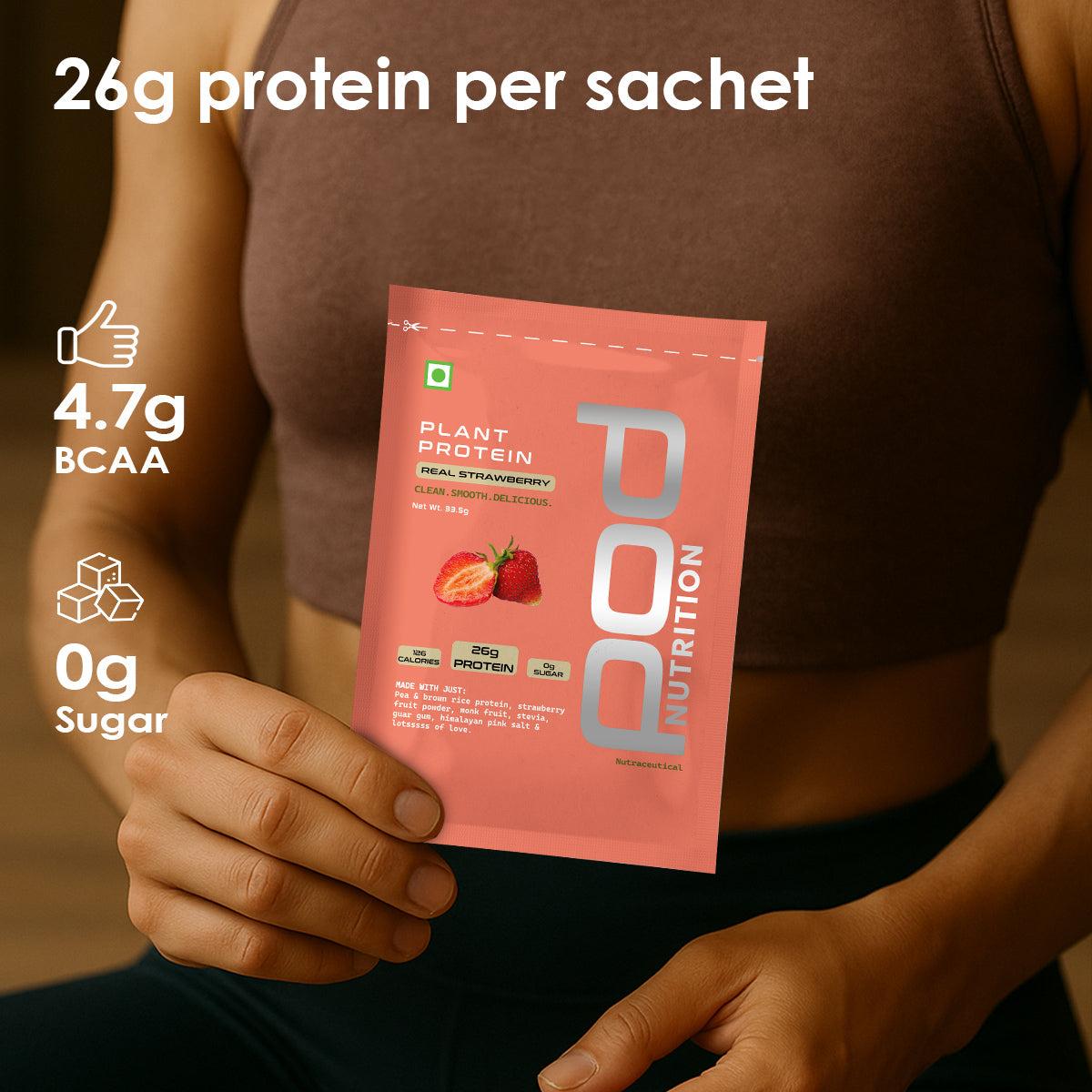 POD NUTRITION Pea Protein Isolate Powder | Vegan Plant Protein, No Added Sugar, Dairy Free| Clean & Easy to Digest with Essential Amino Acids (Real Strawberry Sachet Pack of 15)