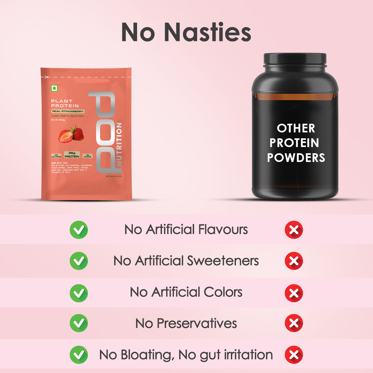 POD NUTRITION Pea Protein Isolate Powder | Vegan Plant Protein, No Added Sugar, Dairy Free| Clean & Easy to Digest with Essential Amino Acids (Real Strawberry Sachet Pack of 15)
