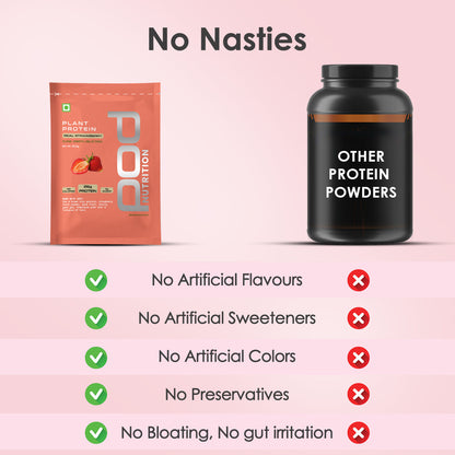 POD NUTRITION Pea Protein Isolate Powder | Vegan Plant Protein, No Added Sugar, Dairy Free| Clean & Easy to Digest with Essential Amino Acids (Real Strawberry Sachet Pack of 15)