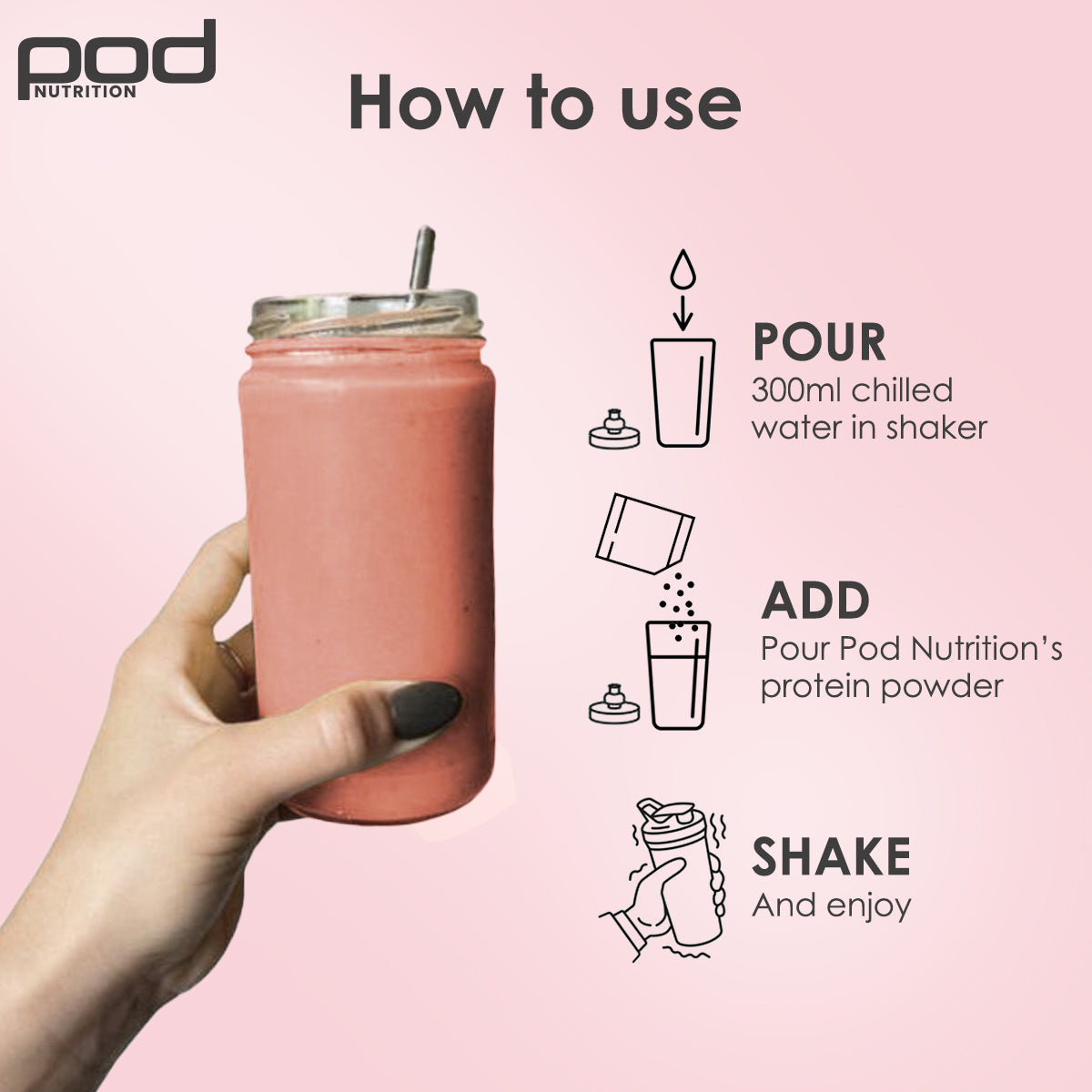 POD NUTRITION Pea Protein Isolate Powder | Vegan Plant Protein, No Added Sugar, Dairy Free| Clean & Easy to Digest with Essential Amino Acids (Real Strawberry Sachet Pack of 15)