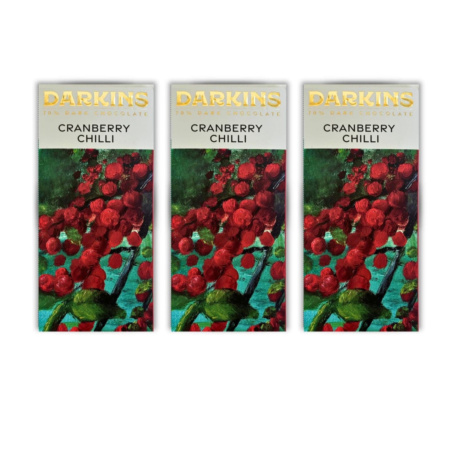 DARKINS Dark Chocolate | 70% Dark With Cranberry & Chilli 50g (Pack of 3)